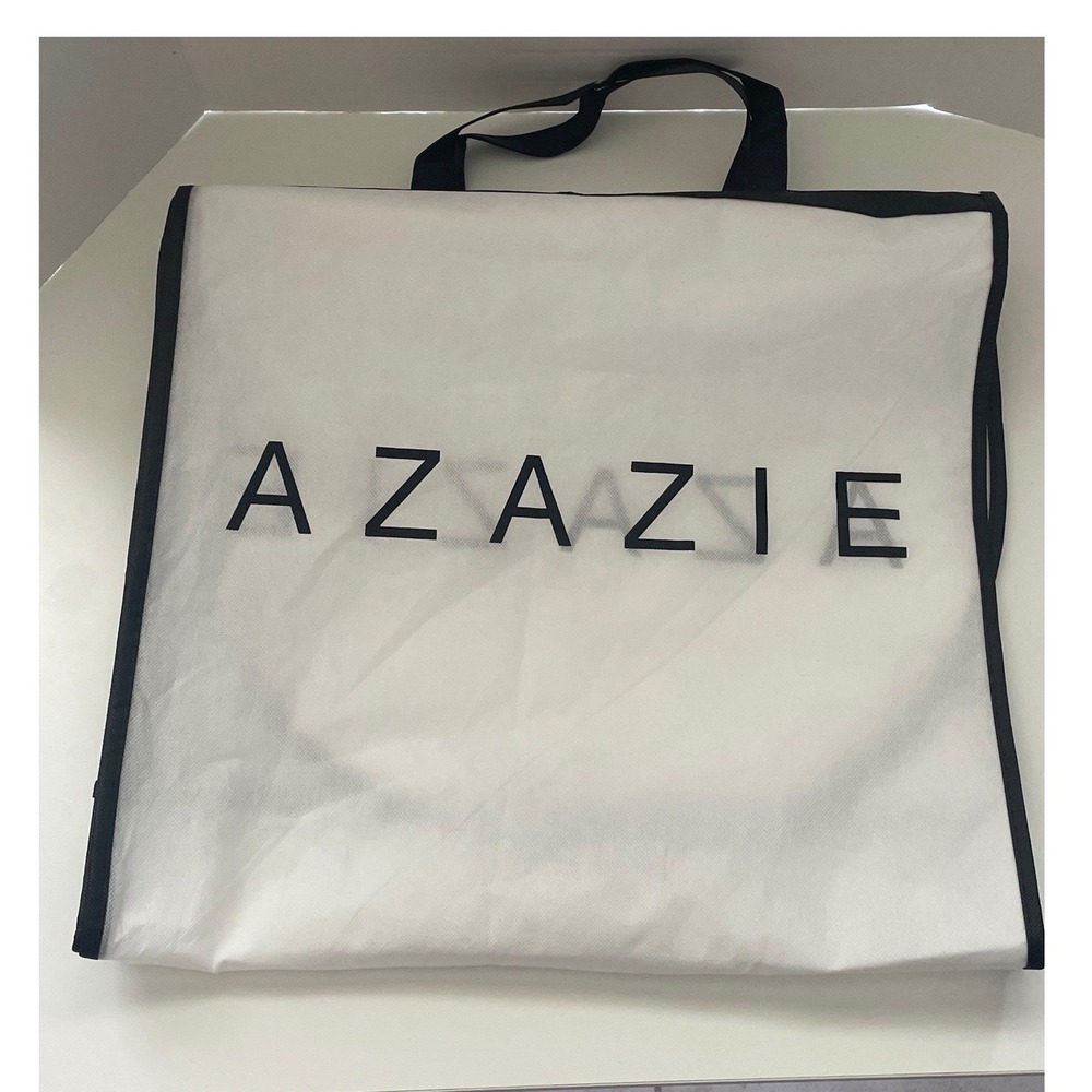 Azazie Garment Bag White Black Trim Foldable Bridal Storage Travel